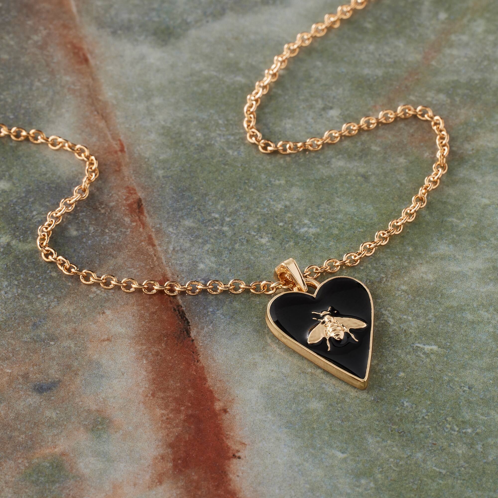 Gold & Black Heart Bee Pendant by Bead Landing™